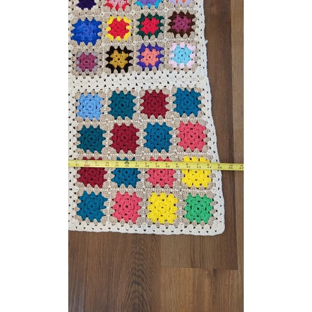 Handmade Crochet Granny Square Afghan Throw Blanket Multicolor 45x47 Cottage